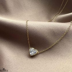 "Junie" gold heart necklace with heart zirconia stones