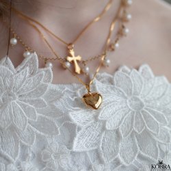 Konfirmations smykke - 18 karat forgyldt hjerte med kors og din indgravering