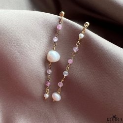 "Lagoon" smukke perle reringe med rosa quarts og hvide ferskvandsperler