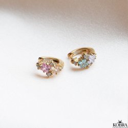 "Angelina" sm hoops i guld med farvede sten