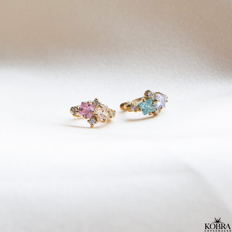 "Angelina" sm hoops i guld med farvede sten