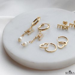 "My Favorite" gold earrings with your letters and white freshwater pearls