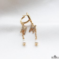 "My Favorite" gold earrings with your letters and white freshwater pearls