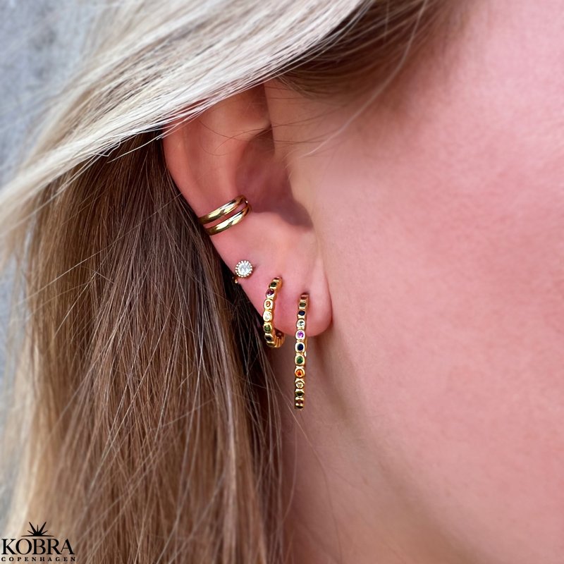 "Hawaii" 18 karat guldpläterade kreoler med färgad sten (large)