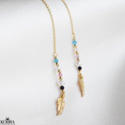 "Miu" 18 karat forgyldte reringe med perler, sten og fjer