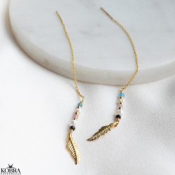 "Miu" 18 karat forgyldte reringe med perler, sten og fjer