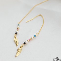 "Miu" 18 karat forgyldte reringe med perler, sten og fjer