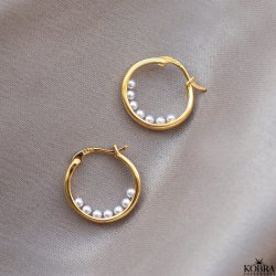 "Beady" guld øreringe / hoops med perler