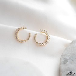 "Gabriella" gold earrings with round and oval white stones