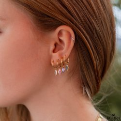 "Lyra" sm guld hoops med bl glassten