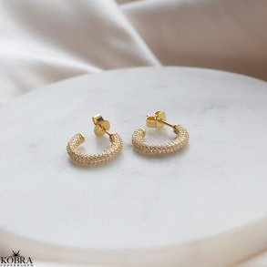 Sparkling - gold earrings with white stones