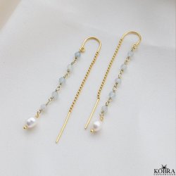 "Ellish" guld retrde med bl aquamariner samt hvid ferskvandsperle