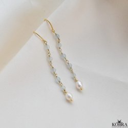 "Ellish" guld retrde med bl aquamariner samt hvid ferskvandsperle