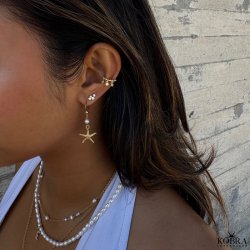 "Ellis" guld earcuff med guldkugler og hvide sten