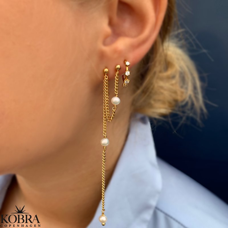 "Monroe"  gold pearl earrings for 2 holes in the ear