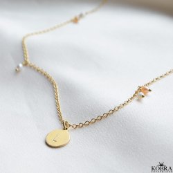 "Wilma" pearl necklace with mini id tag in gold plated