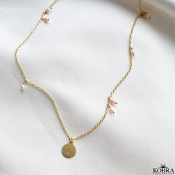 "Wilma" pearl necklace with mini id tag in gold plated