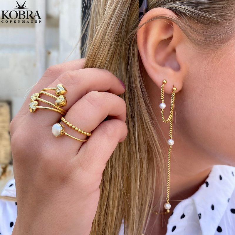 "Monroe"  gold pearl earrings for 2 holes in the ear