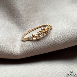 "Veronica" smuk guld ring med guldkugler og hvide sten