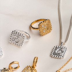 "Moondust" silver ring with moons and stars