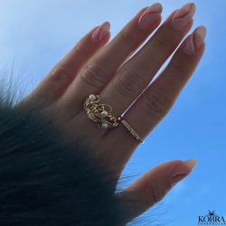 "Marina" gold leaf ring with pearls