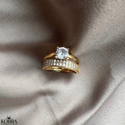 "Stella" 18 karat forgyldt 2-i-1 ring med hvide sten