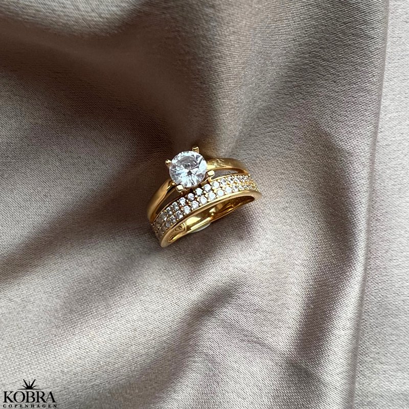 "Stella" 18 karat forgyldt 2-i-1 ring med hvide sten
