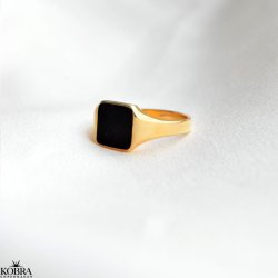 "Midnight" 18 karat forgyldt signet ring med sort onyx