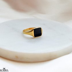 "Midnight" 18 karat forgyldt signet ring med sort onyx
