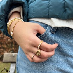 "Cookie" 18 karat forgyldt ring med gte ferskvandsperler