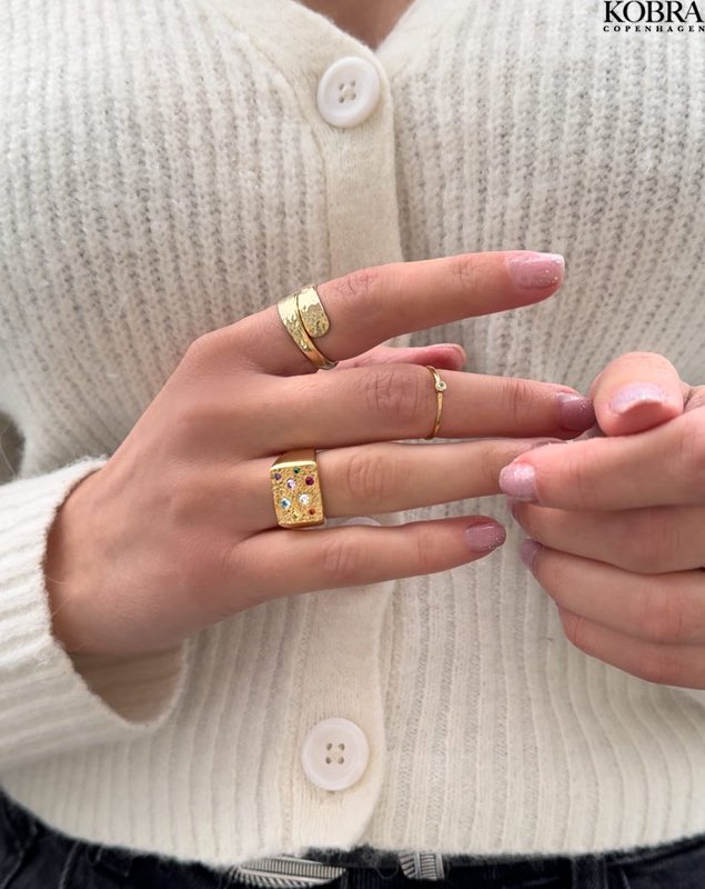 "Miami" chunky guld signet ring med farvet sten