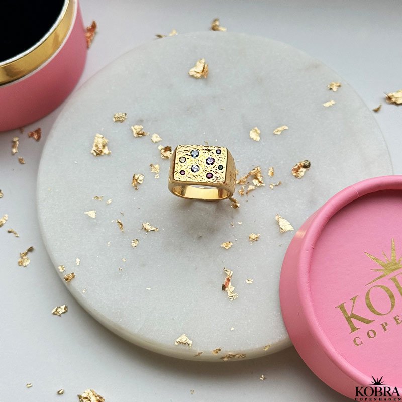 "Miami" chunky guld signet ring med farvet sten
