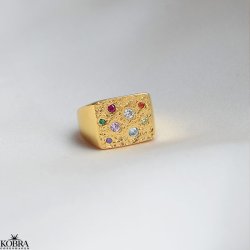 "Miami" chunky guld signet ring med farvet sten