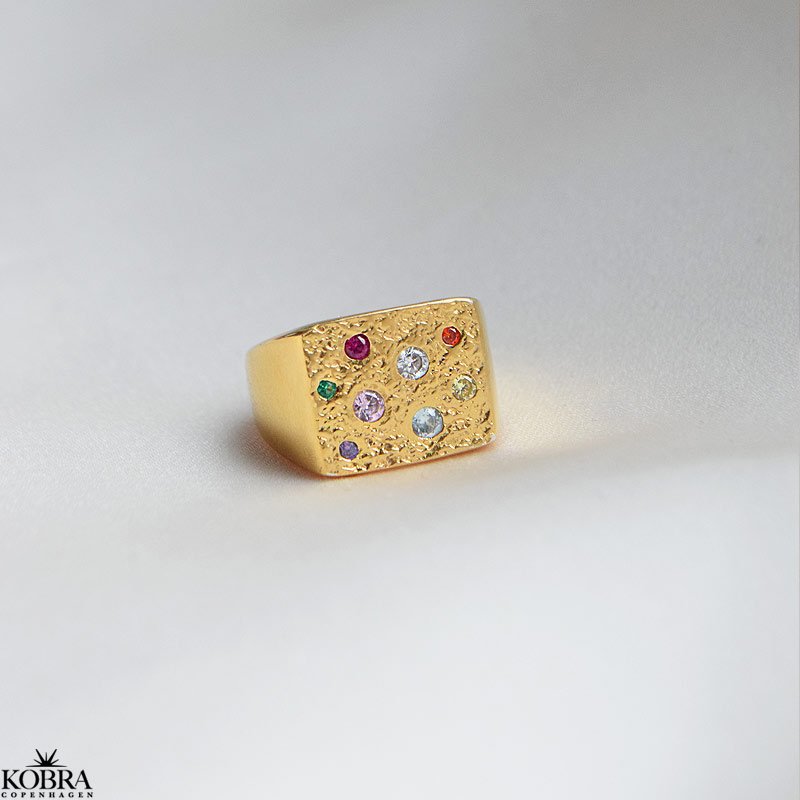 "Miami" chunky guld signet ring med farvet sten