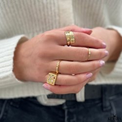 "Miami" chunky guld signet ring med farvet sten