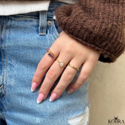 "Hailey" enkel guld ring med bl sten