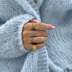 "Miami" chunky guld signet ring med farvet sten