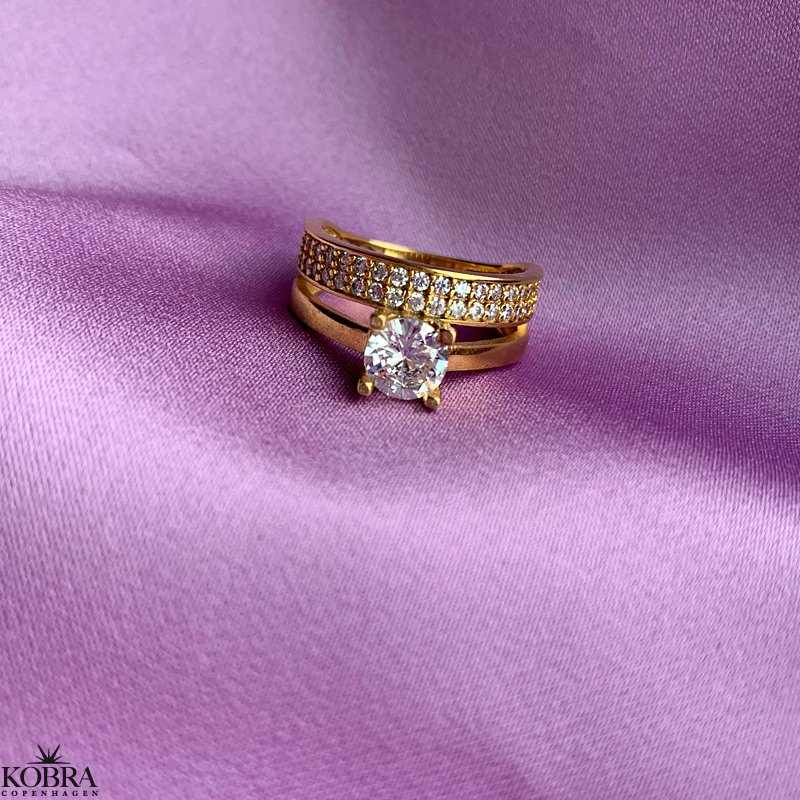 "Stella" 18 karat forgyldt 2-i-1 ring med hvide sten