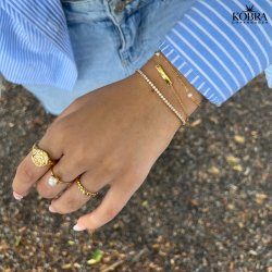 "Trinna" 14 karat forgyldt armbnd med firklver og personlig indgravering