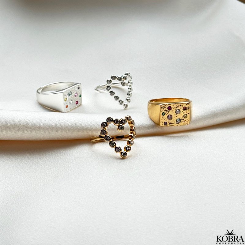 "Miami" chunky guld signet ring med farvet sten