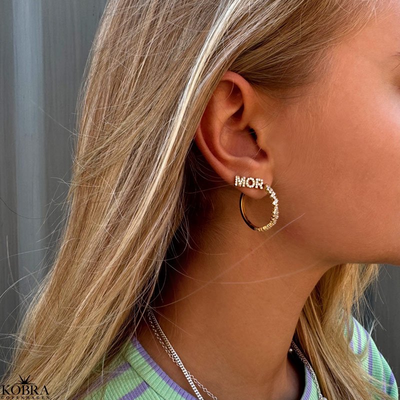 "Mikami" unikke guld hoops (large) med hvide sten