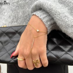 "Yasmine" 18 carat gold plated hand chain and ring