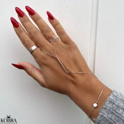"Yasmine" hand chain and ring in sterling silver