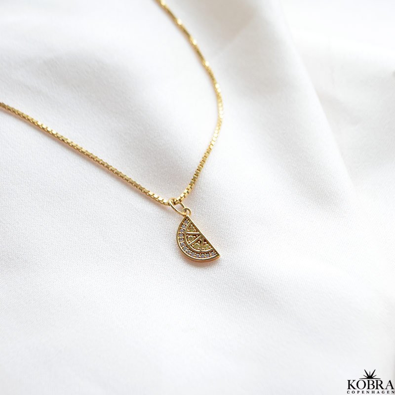 "Lemon Drop" 18k goldplated necklace in silver with lemon slice and zirconia