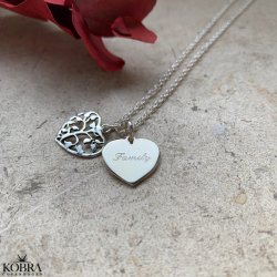 Livets tr slv hjerte halskde med indgravering