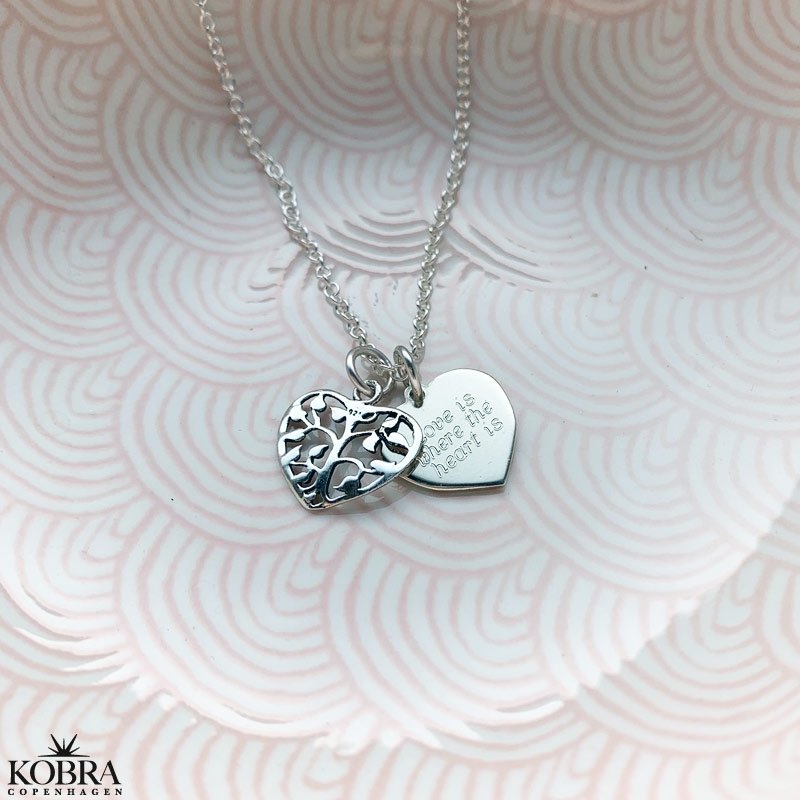 Livets tr slv hjerte halskde med indgravering