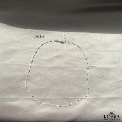 "Alba" slv halskde med farvet kugler i sterling slv