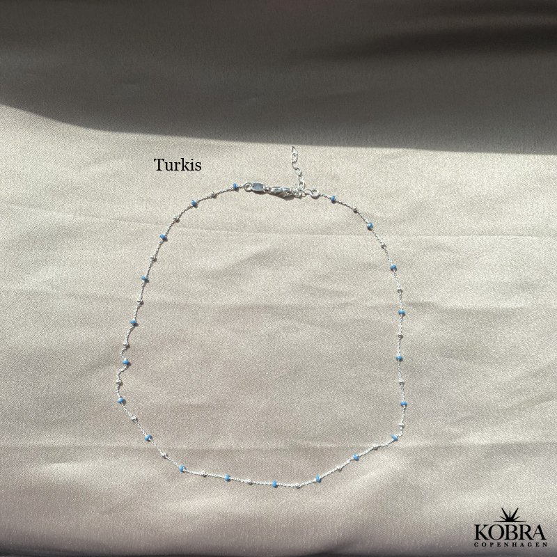 "Alba" slv halskde med farvet kugler i sterling slv