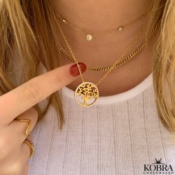 "Lykke" Tree of life in chain and white stones in gold
