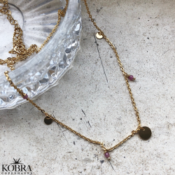 "Katy" 14 karat forgyldt halskde med pink turmaliner og guldplader